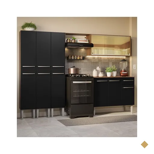 Armário de Cozinha Completa 261cm Rustic/Preto Emilly Madesa 05
