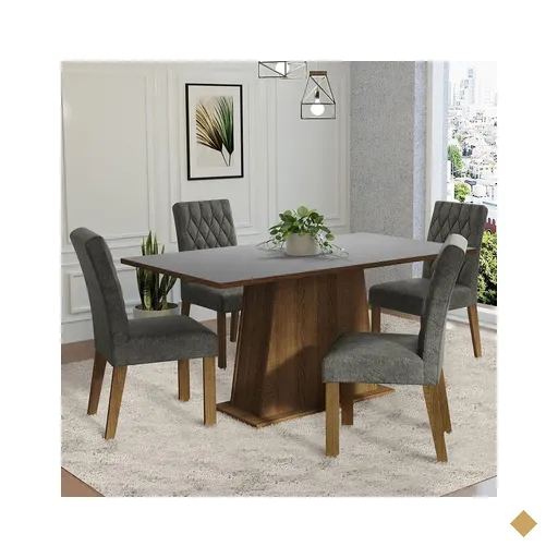 Conjunto Sala de Jantar Mesa Tampo de Madeira 4 Cadeiras Rustic/Cinza/Silver…