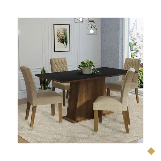 Conjunto Sala de Jantar Mesa Tampo de Madeira 4 Cadeiras Rustic/Preto/Imperial…