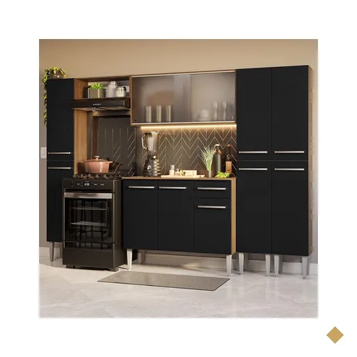 Armário de Cozinha Completa 261cm Rustic/Preto Emilly Madesa 06