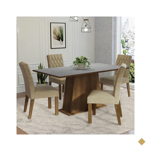 Conjunto Sala de Jantar Mesa Tampo de Madeira 4 Cadeiras Rustic/Cinza/Imperial…