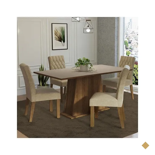 Conjunto Sala de Jantar Mesa Tampo de Madeira 4 Cadeiras Rustic/Crema/Imperial…