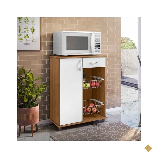 Balcão Fruteira Notável Belize New 1 Porta 1 Gaveta - Nogal com Branco
