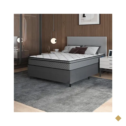 Cama Box Casal Colchão Molas Ensacadas Mirage 138x188x62cm Cinza/Branco…