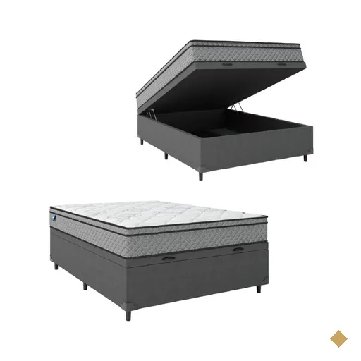 Cama Box Baú Casal Colchão Molas Ensacadas Mirage 138x188x65cm Cinza/Branco…