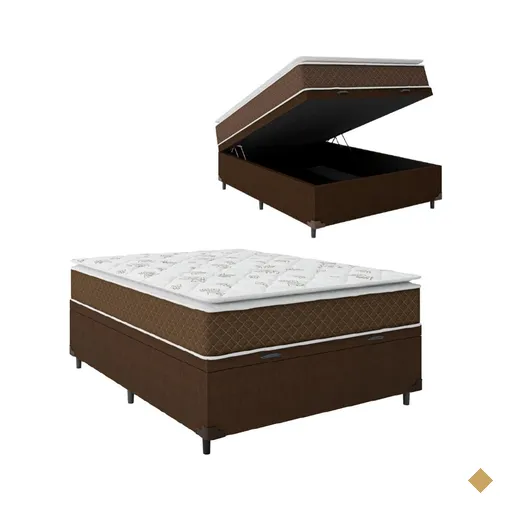 Cama Box Baú Casal Colchão Molas Ensacadas Pillow Top Martino 138x188x66cm…