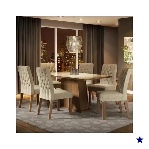 Conjunto Sala de Jantar Madesa Rafaela Mesa Com Tampo de Vidro 6 Cadeiras