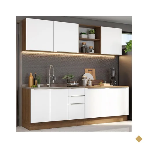 Armário de Cozinha Completa 240cm Rustic/Branco Veludo Lux Madesa 05