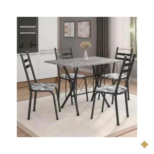 Conjunto De Mesa Itália New Com 4 Cadeiras 1,00m Artefamol Dark/Granito
