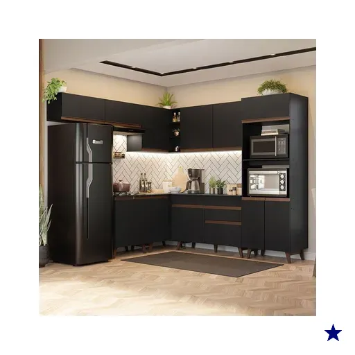 Armário de Cozinha Completa de Canto 472cm Preto Reims Madesa 01