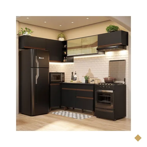 Armário de Cozinha Completa de Canto 402cm Preto Reims Madesa 04