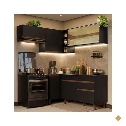 Armário de Cozinha Completa de Canto 332cm Preto Reims Madesa 03