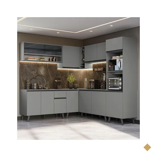 Armário de Cozinha Completa de Canto 445cm Cinza Nice Madesa 01