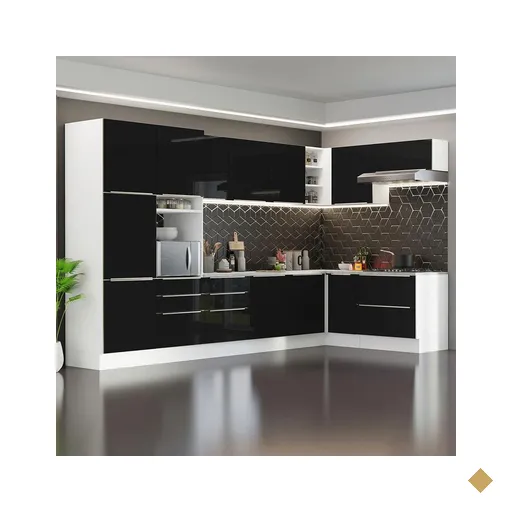 Armário de Cozinha Completa de Canto 546cm Branco/Preto Lux Madesa 05