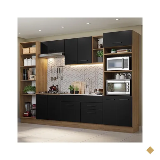 Armário de Cozinha Completa 330cm Rustic/Preto Agata Madesa 02