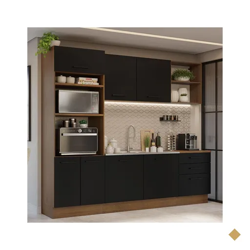 Armário de Cozinha Completa 250cm Rustic/Preto Agata Madesa 01