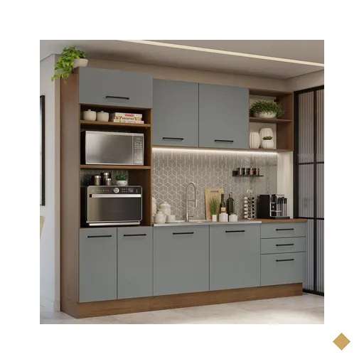 Armário de Cozinha Completa 250cm Rustic/Cinza Agata Madesa 01