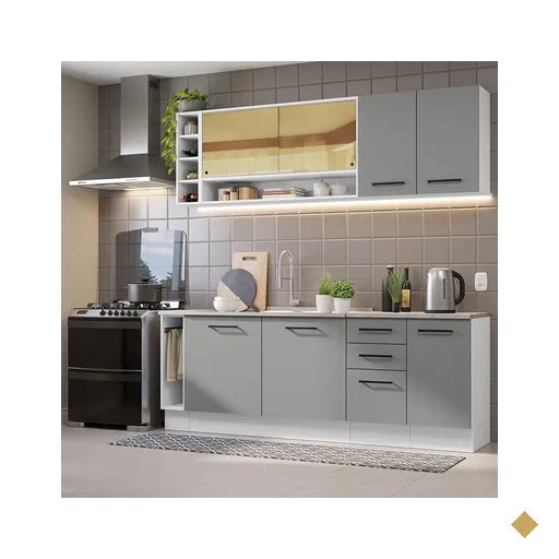 Armário de Cozinha Completa 220cm Branco/Cinza Agata da Thêmis Madesa