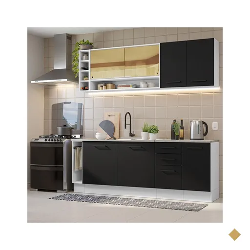 Armário de Cozinha Completa 220cm Branco/Preto Agata da Thêmis Madesa