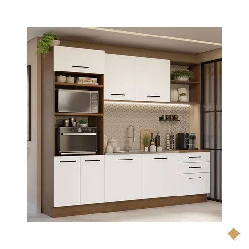 Armário de Cozinha Completa 250cm Rustic/Branco Agata Madesa 01
