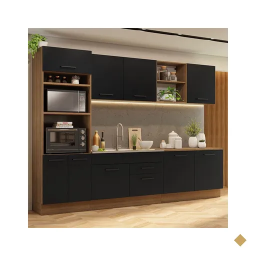 Armário de Cozinha Completa 310cm Rustic/Preto Agata Madesa 02