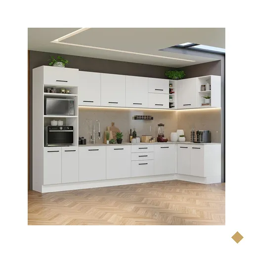 Armário de Cozinha Completa de Canto 499cm Branco Agata Madesa 01