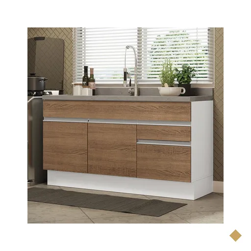 Balcão Gabinete de Pia Armário de Cozinha 150 cm 2 Gavetas 2 Portas (Sem…