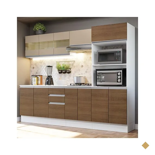 Armário de Cozinha Completa 100% MDF 250 cm Branco/Rustic/Crema Smart Madesa 02