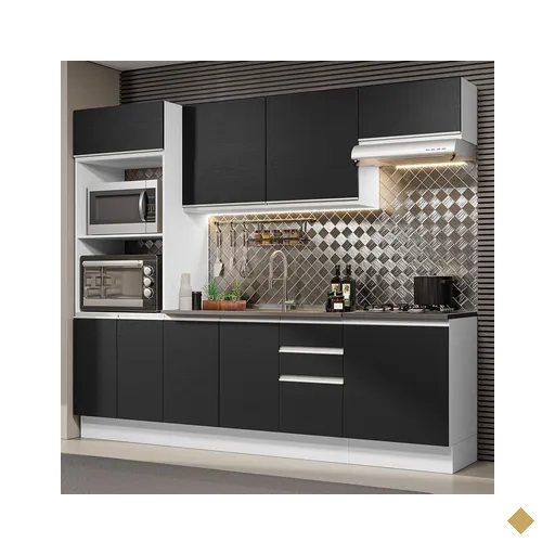 Armário de Cozinha Completa 100% MDF 250cm Branco/Preto Acordes Madesa 03