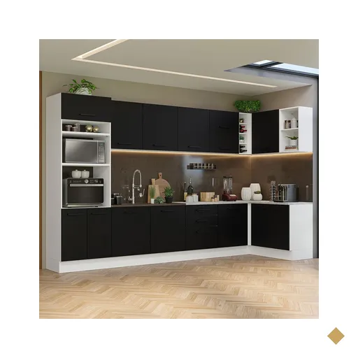 Armário de Cozinha Completa de Canto 499cm Branco/Preto Agata Madesa 01