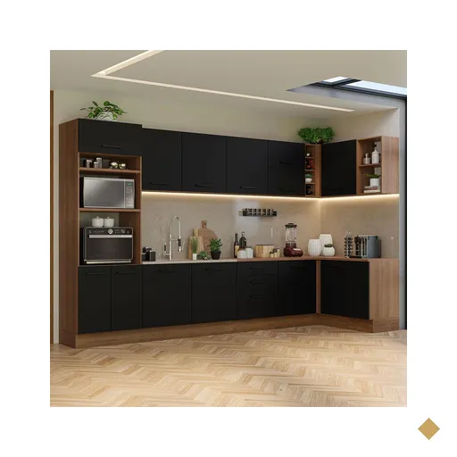 Armário de Cozinha Completa de Canto 499cm Rustic/Preto Agata Madesa 01