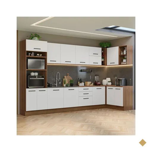 Armário de Cozinha Completa de Canto 499cm Rustic/Branco Agata Madesa 01