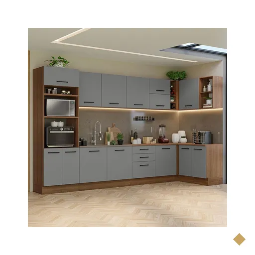 Armário de Cozinha Completa de Canto 499cm Rustic/Cinza Agata Madesa 01