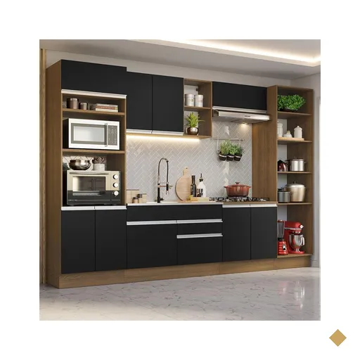 Armário de Cozinha Completa 330cm Rustic/Preto Glamy Madesa 03
