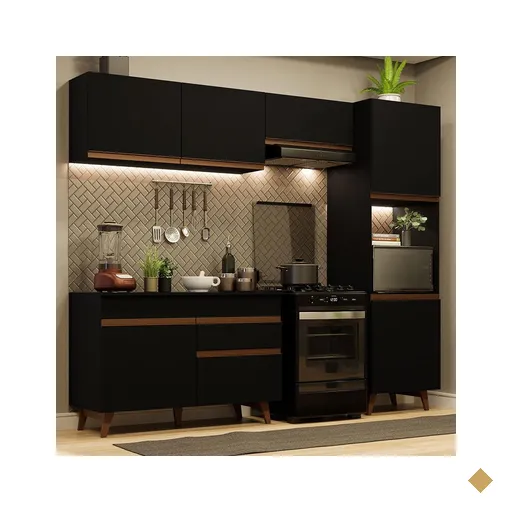 Armário de Cozinha Completa 250cm Preto Reims Madesa 06
