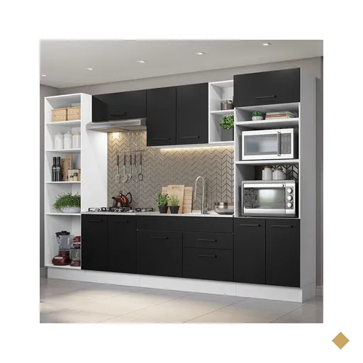Armário de Cozinha Completa 330cm Branco/Preto Agata Madesa 02