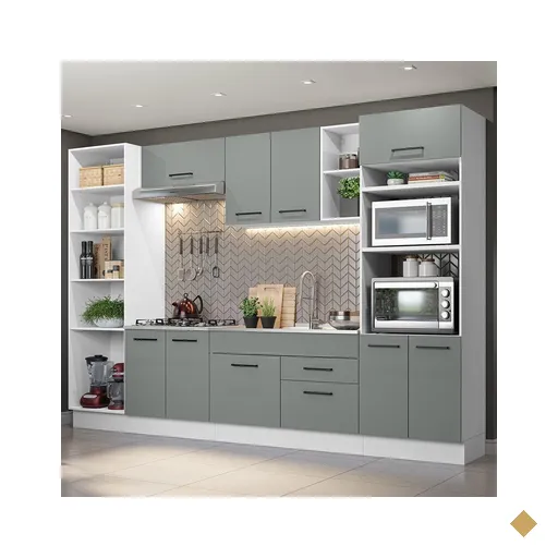 Armário de Cozinha Completa 330cm Branco/Cinza Agata Madesa 02