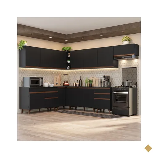Armário de Cozinha Completa de Canto 512cm Preto Reims Madesa 01