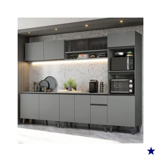 Armário de Cozinha Completa 300cm Cinza Nice Madesa 02