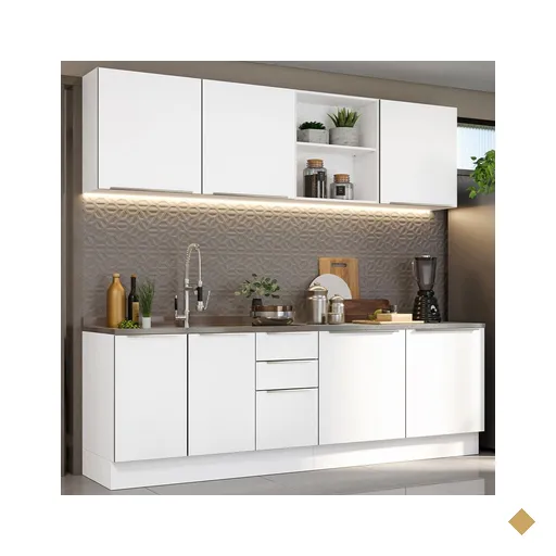 Armário de Cozinha Completa 240cm Branco Veludo Lux Madesa 05