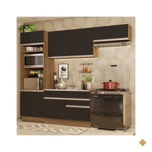 Armário de Cozinha Completa 270cm Rustic/Preto Glamy Madesa 15