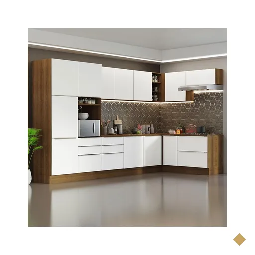 Armário de Cozinha Completa de Canto 546cm Rustic/Branco Veludo Lux Madesa 05