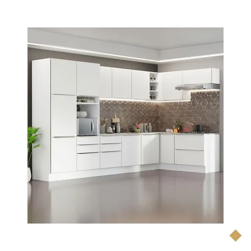 Armário de Cozinha Completa de Canto 546cm Branco Veludo Lux Madesa 05