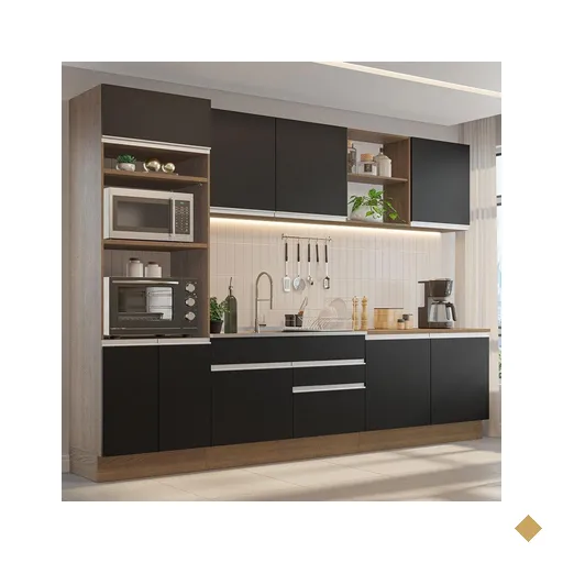 Armário de Cozinha Completa 310cm Rustic/Preto Glamy Madesa 02