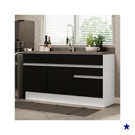 Balcão Gabinete de Pia Armário de Cozinha 150 cm 2 Gavetas 2 Portas (Sem…