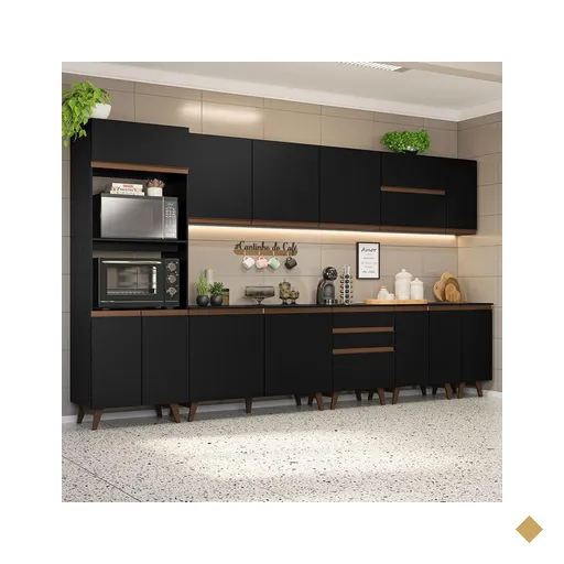 Armário de Cozinha Completa 355cm Preto Reims da Sabrina Madesa