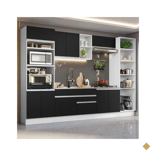 Armário de Cozinha Completa 330cm Branco/Preto Glamy Madesa 03