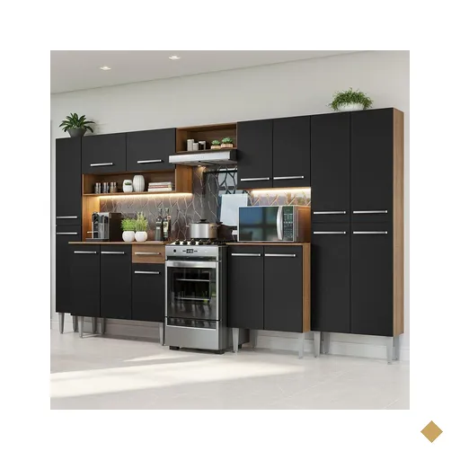 Armário de Cozinha Completa 325cm Rustic/Preto Emilly Madesa 02