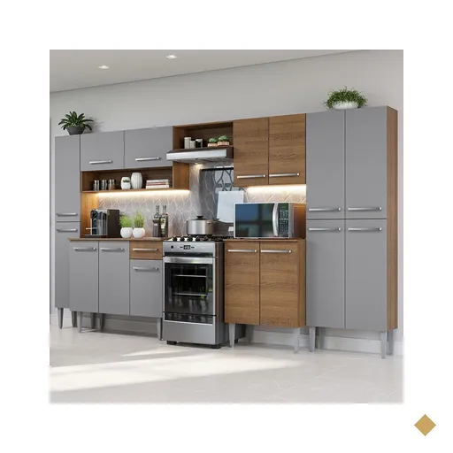 Armário de Cozinha Completa 325cm Rustic/Cinza Emilly Madesa 02