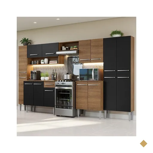 Armário de Cozinha Completa 325cm Rustic/Preto/Rustic Emilly Madesa 02